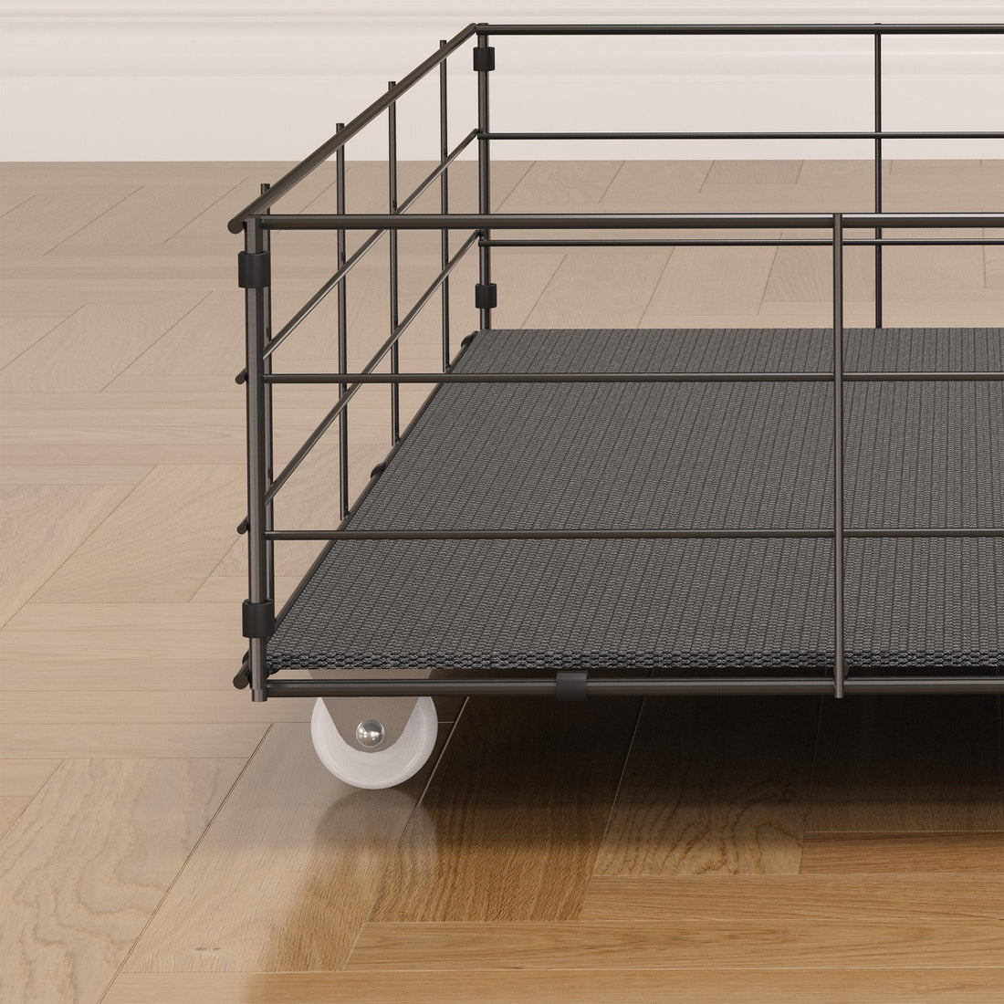 Queen size LED bed frame with winged headboard design for extra storage space