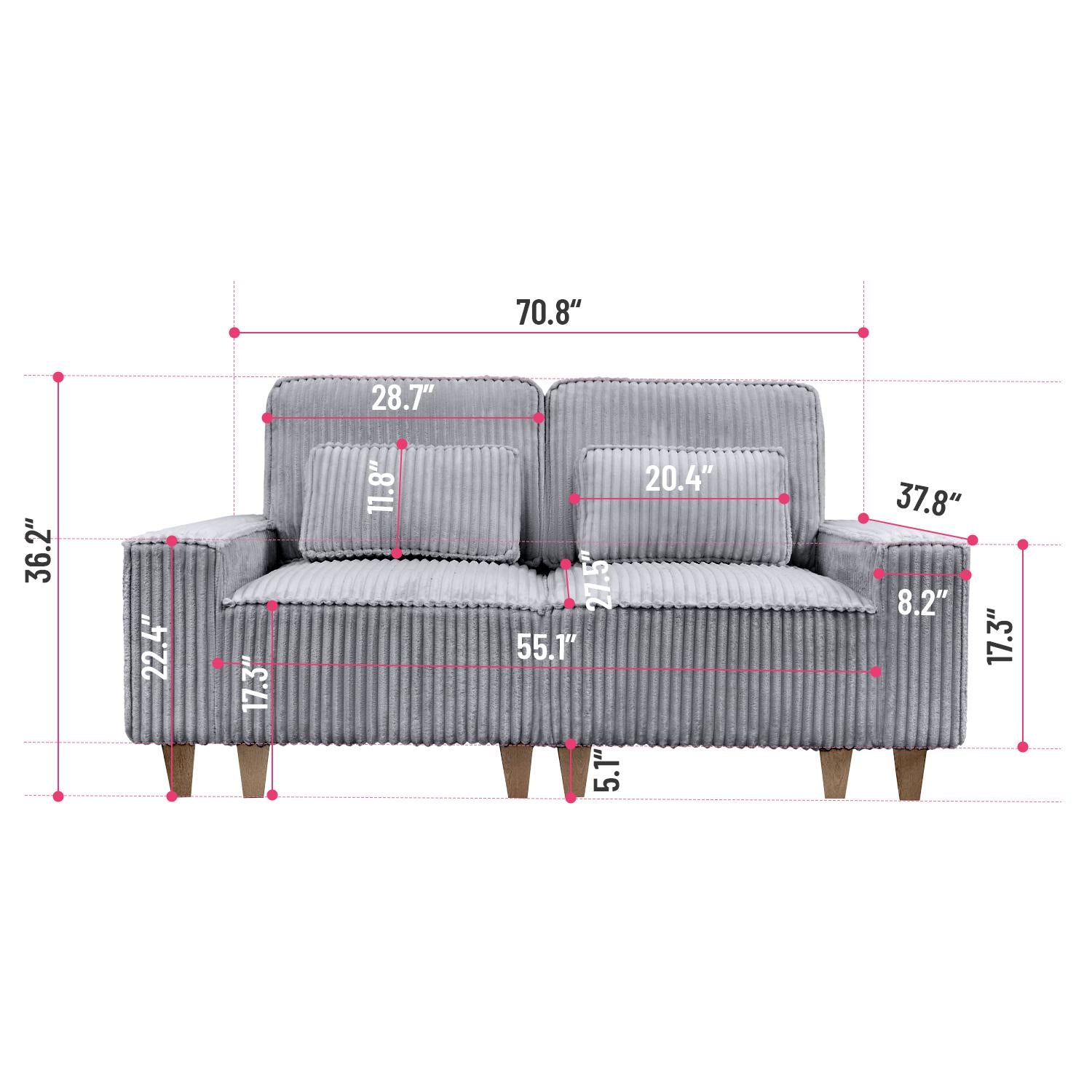 Corduroy Sectional Sofa with Cup Holder for Living Room（single sofa chair/2 Seater Loveseat/3 Seater sofa）