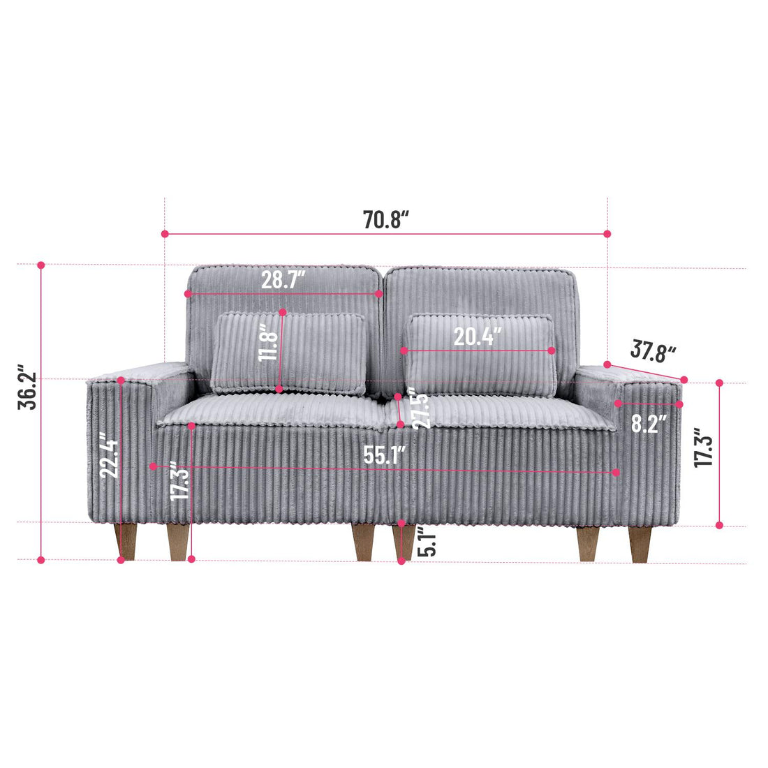 Corduroy Sectional Sofa with Cup Holder for Living Room（single sofa chair/2 Seater Loveseat/3 Seater sofa）