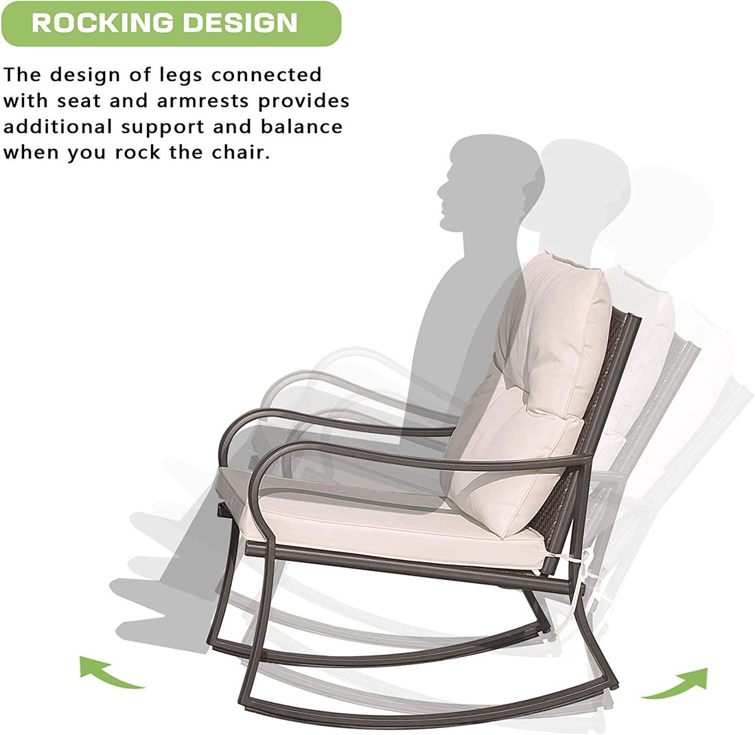 3 Piece Rocking Chair Patio Bistro Set Balcony Chairs Iron Conversation Sets With Coffee Table