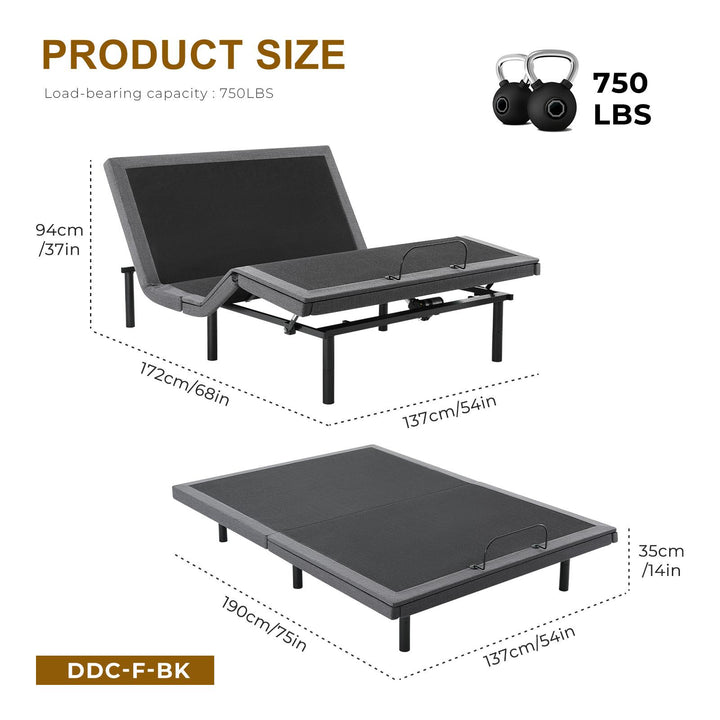 Electric Bed Full, Bed Frame with Wireless Remote, Head and Foot Incline, Zero Gravity Bed, Anti-Snore, Easy Assembly