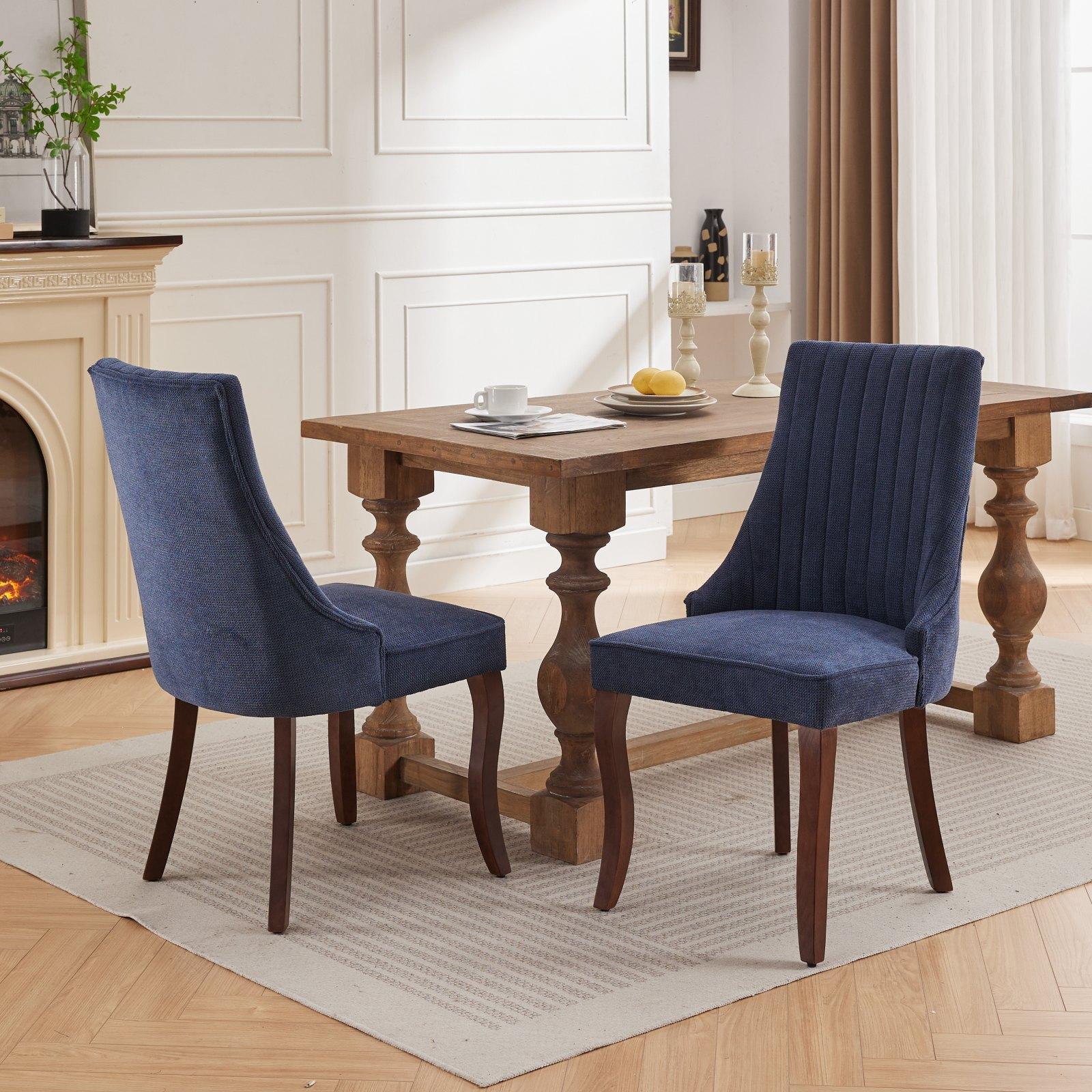 Rayon Cloth Flocking Linen Dining Chairs  Comfy Fabric Upholstered Accent Chair for Dining Room with Curved Solid Wood Legs,Set of 2