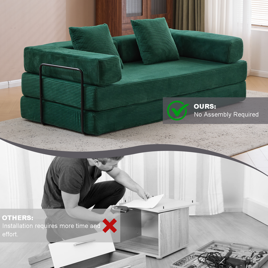 Floor Couch,Compression Sofa,Convertible Floor Sofa Bed-with Pillow Back Support Armrest,Comfy Futon Couch Lounge Sleeper Bed,Flannel fabric,for Livin