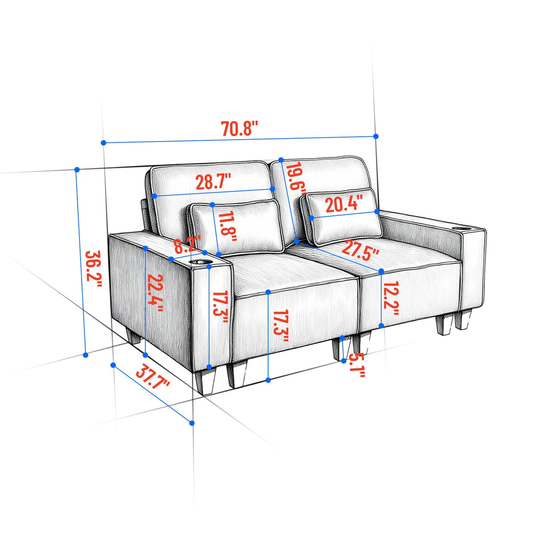 Sectional Sofa with Cup Holder for Living Room,Apartment,Bedroom