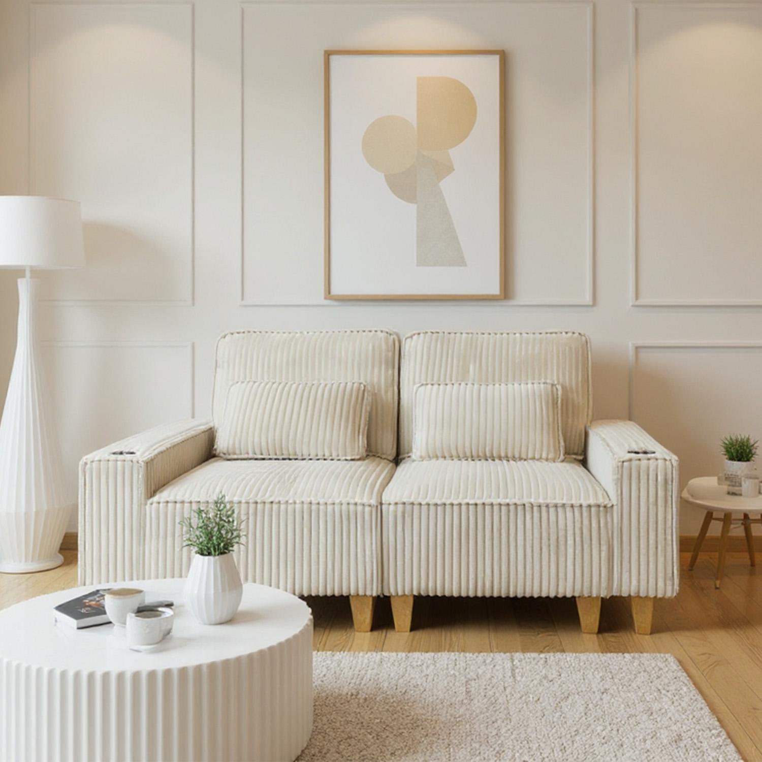 Corduroy Sectional Sofa with Cup Holder for Living Room（single sofa chair/2 Seater Loveseat/3 Seater sofa）