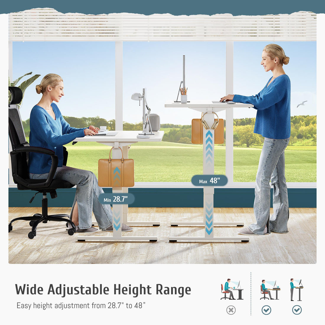 Ergonomic Height Adjustable Table with T-Shaped Metal Bracket Modern Computer Workstations