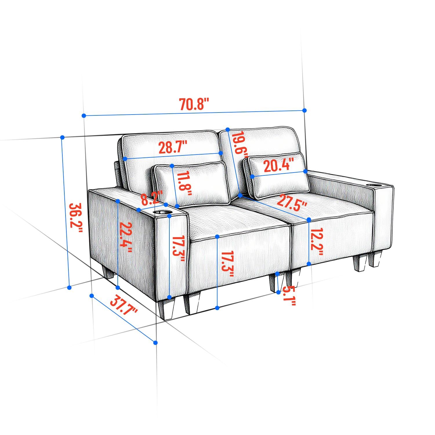 Sectional Sofa with Cup Holder for Living Room,Apartment,Bedroom