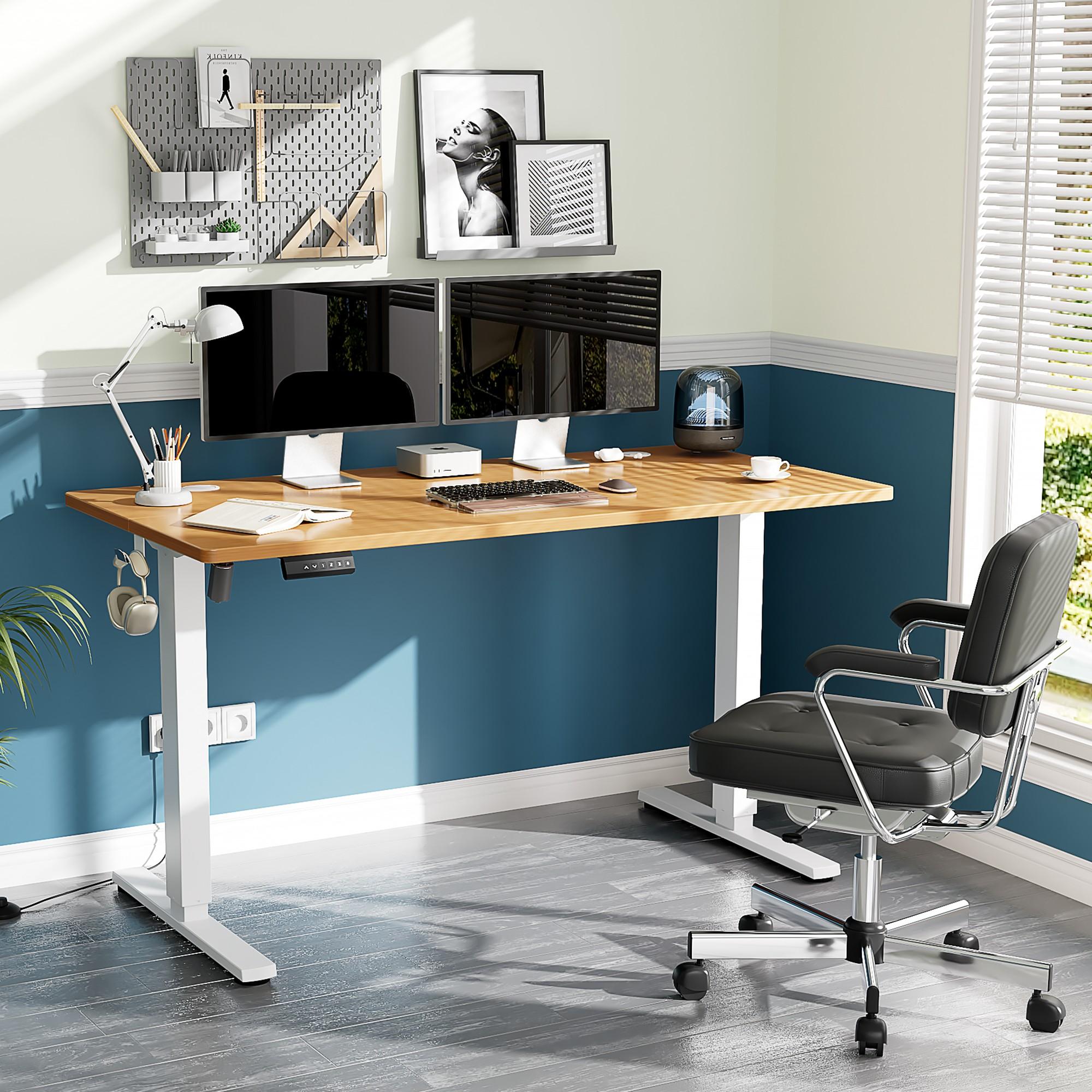 Ergonomic Height Adjustable Table with T-Shaped Metal Bracket Modern Computer Workstations
