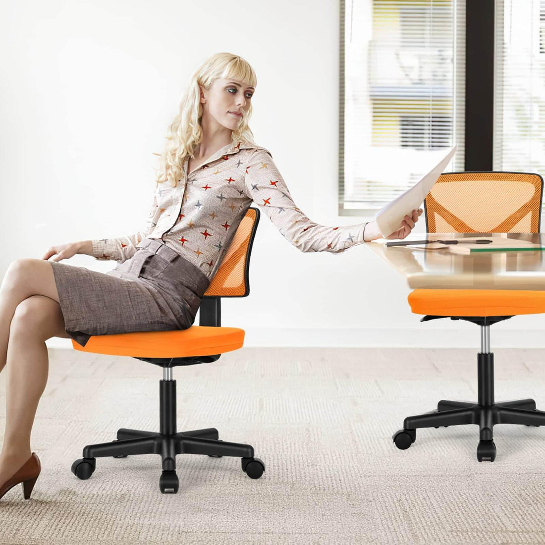 Armless Mesh Office Chair, Ergonomic Computer Desk Chair