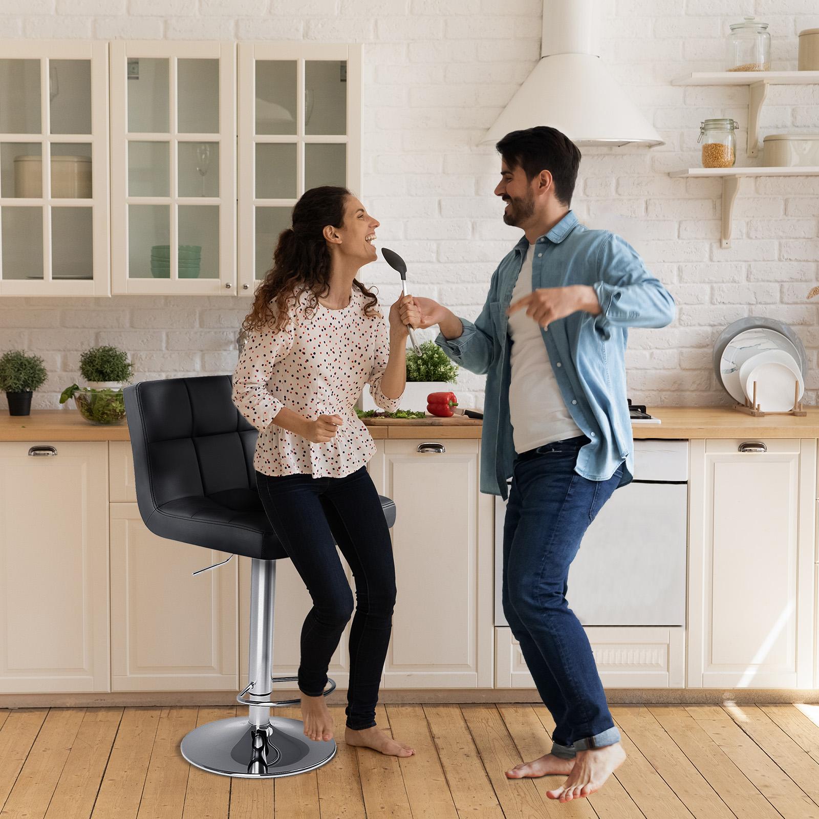 Bar Stools Set of 2, Counter Height Barstools,Square Seat Cushion Barstool with Back, Height Adjustable PU Leather Swivel Barstool ,White