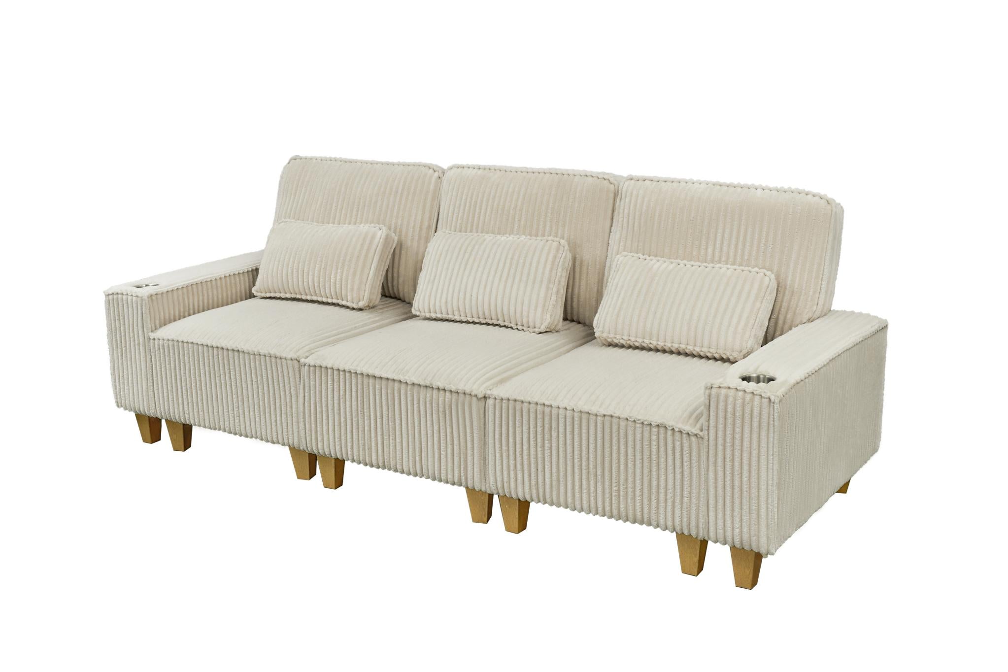Corduroy Sectional Sofa with Cup Holder for Living Room（single sofa chair/2 Seater Loveseat/3 Seater sofa）