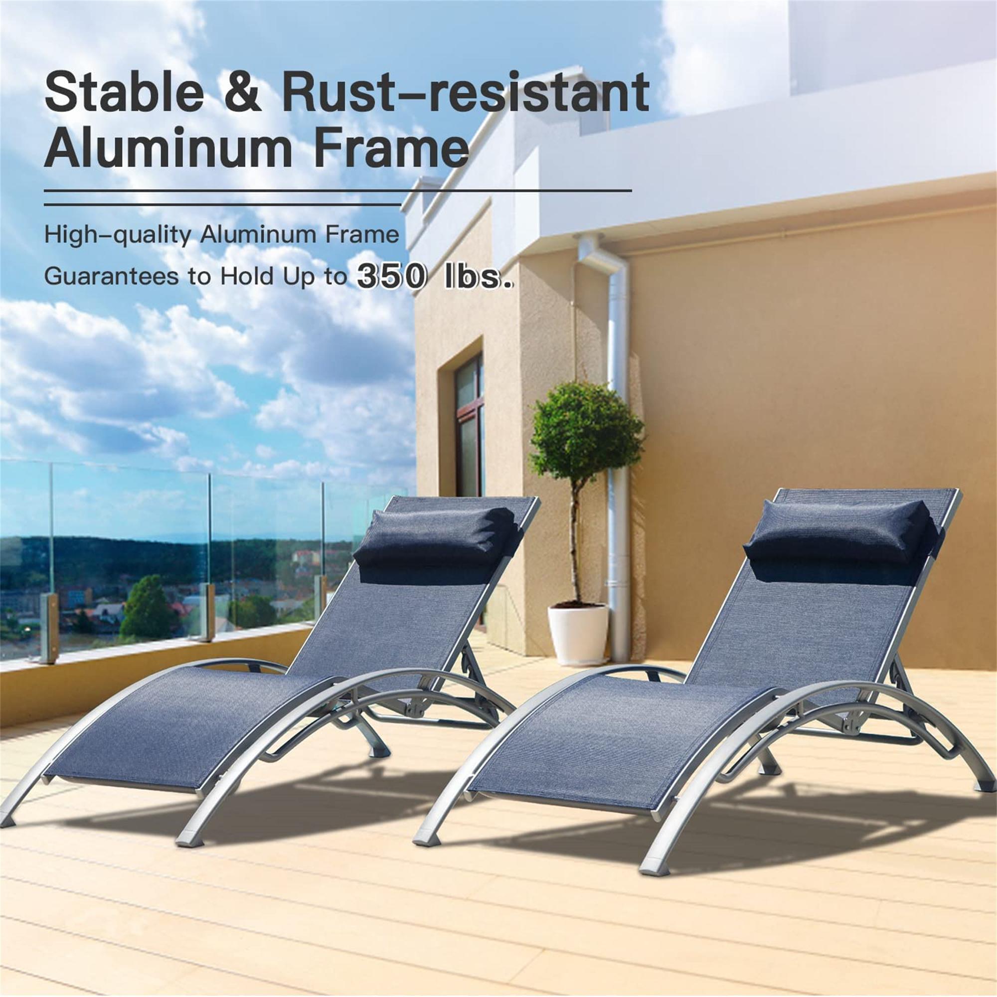 Patio Recliner Chairs with Adjustable Backrest and Removable Pillow for Indoor&Outdoor Beach Pool Sunbathing Lawn