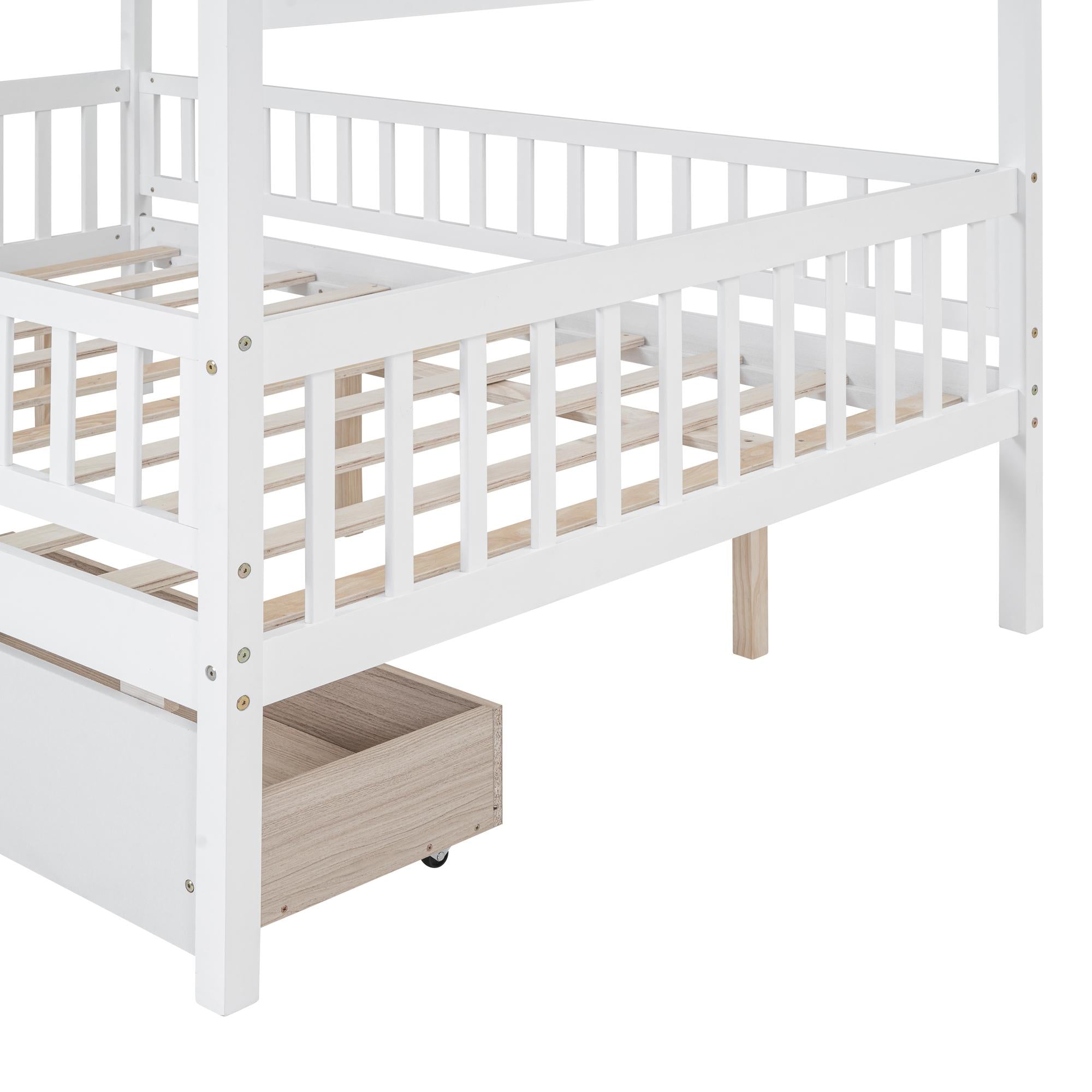 Full Size Wooden House Bed with Two Drawers
