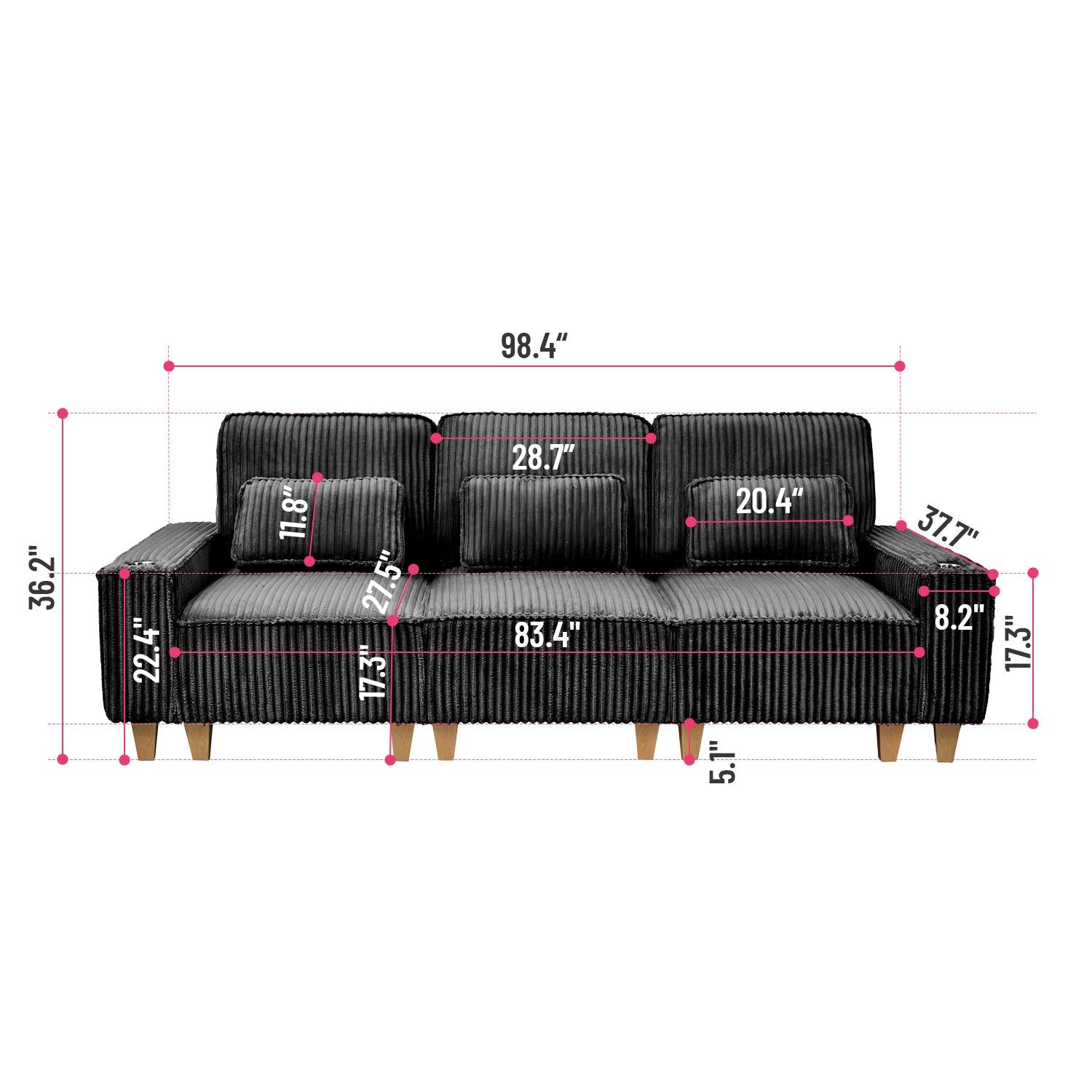Corduroy Sectional Sofa with Cup Holder for Living Room（single sofa chair/2 Seater Loveseat/3 Seater sofa）