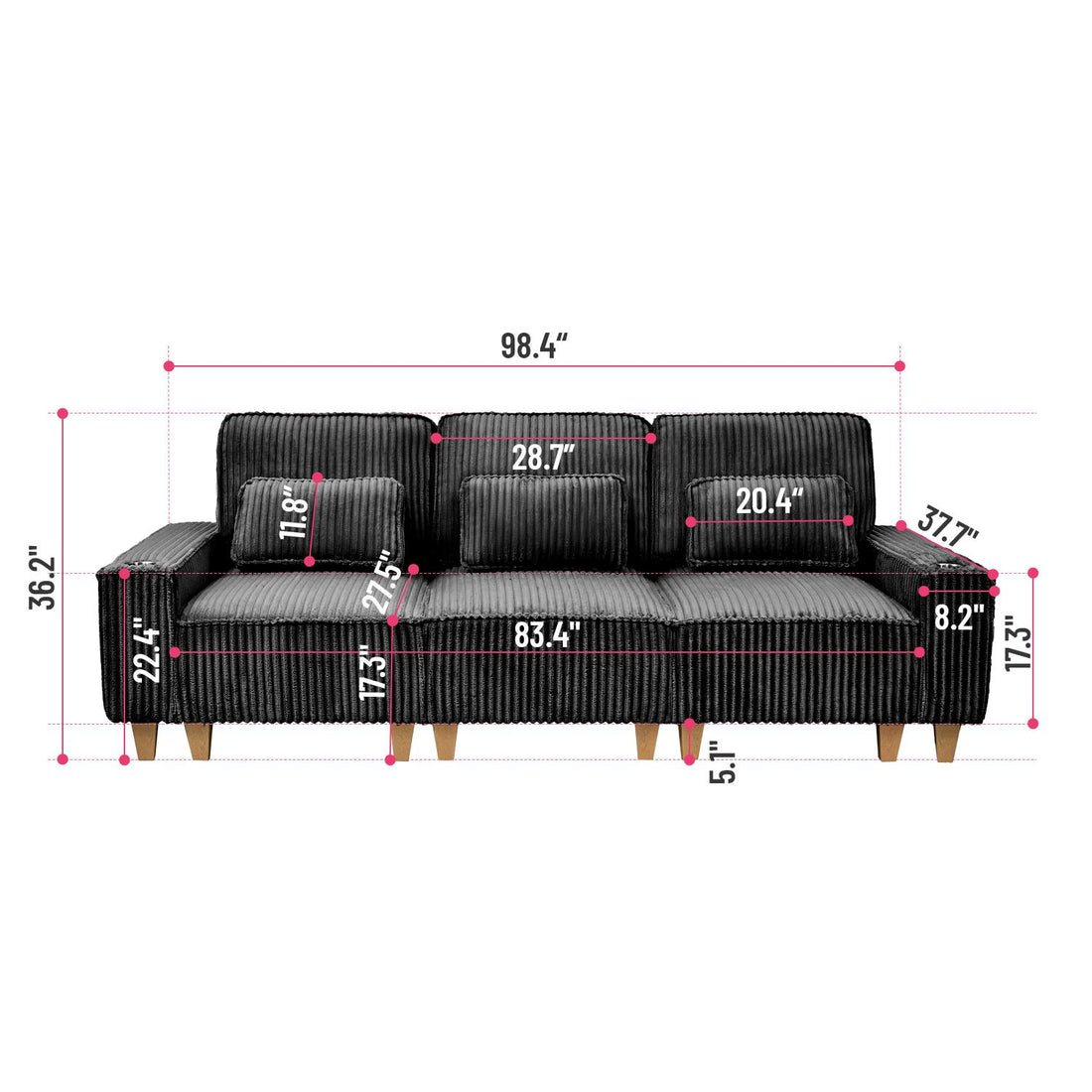 Corduroy Sectional Sofa with Cup Holder for Living Room（single sofa chair/2 Seater Loveseat/3 Seater sofa）