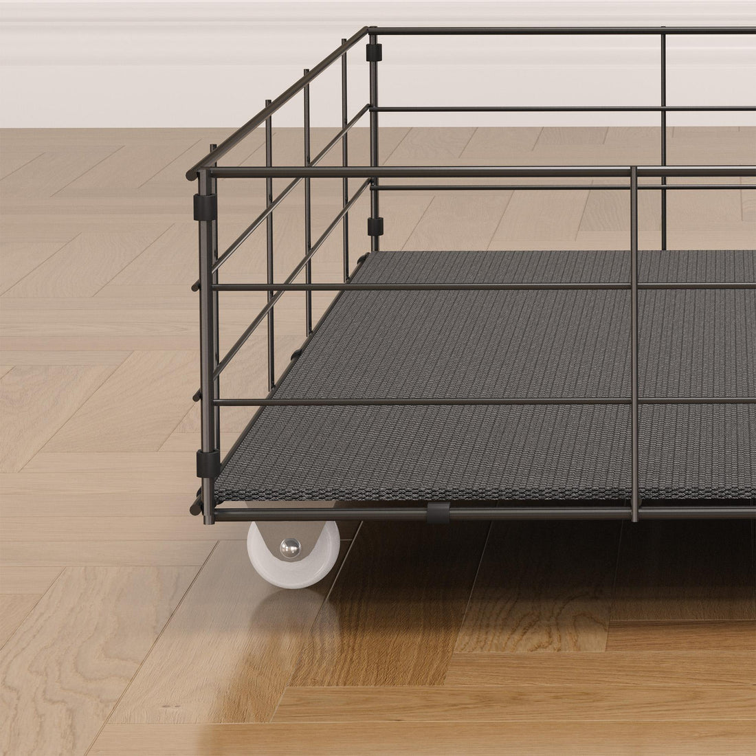 Queen size LED bed frame with winged headboard design for extra storage space