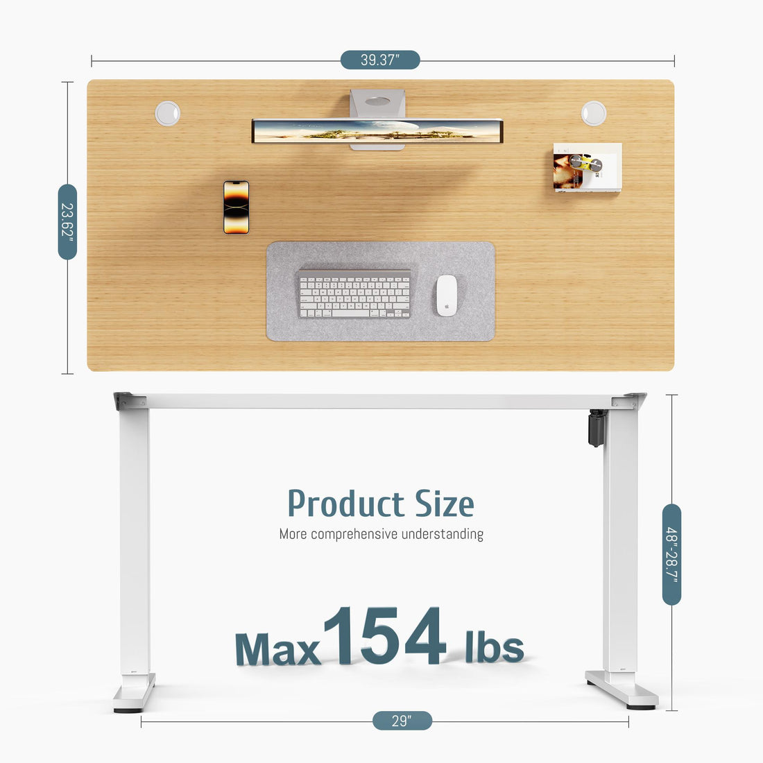 Ergonomic Height Adjustable Table with T-Shaped Metal Bracket Modern Computer Workstations
