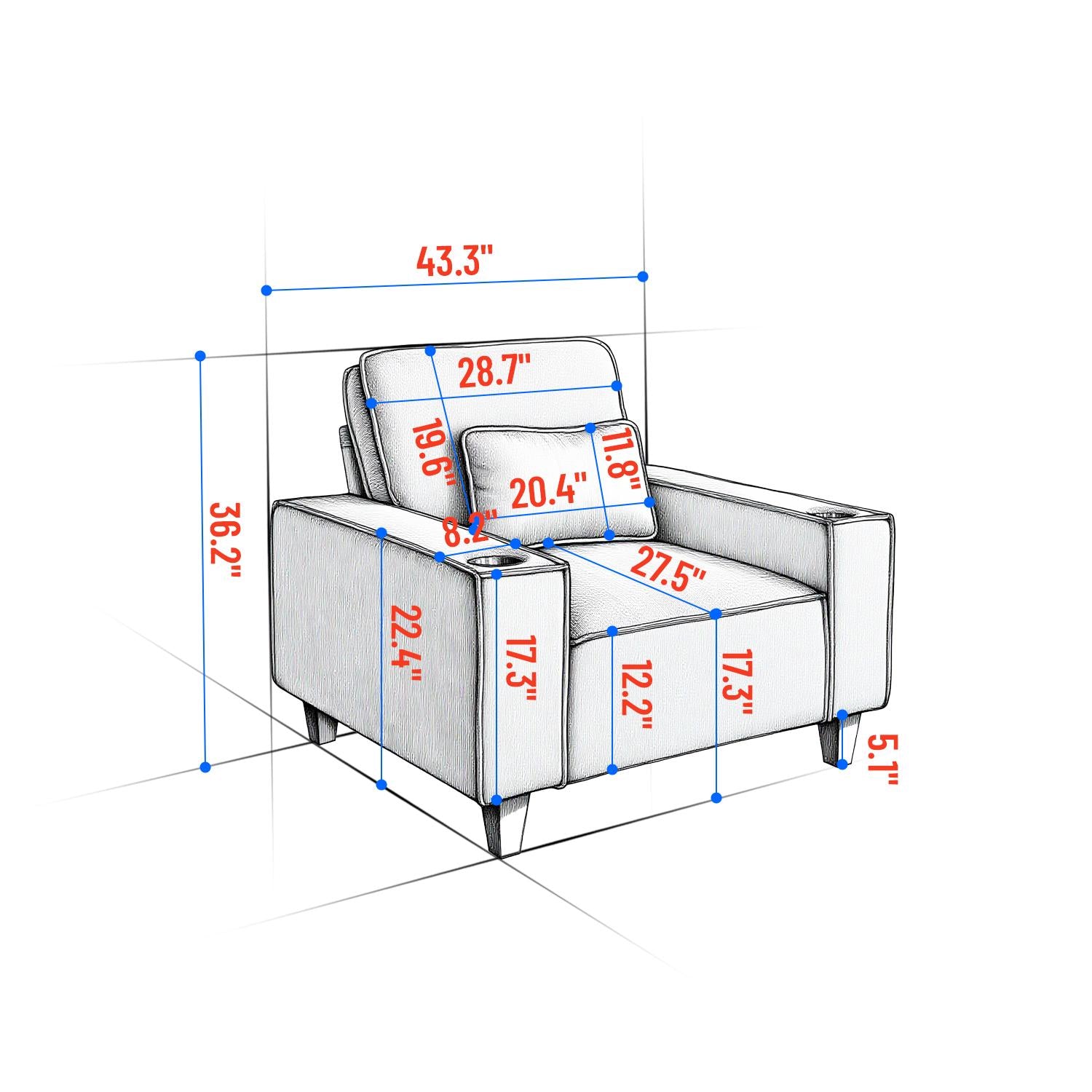 Sectional Sofa with Cup Holder for Living Room,Apartment,Bedroom