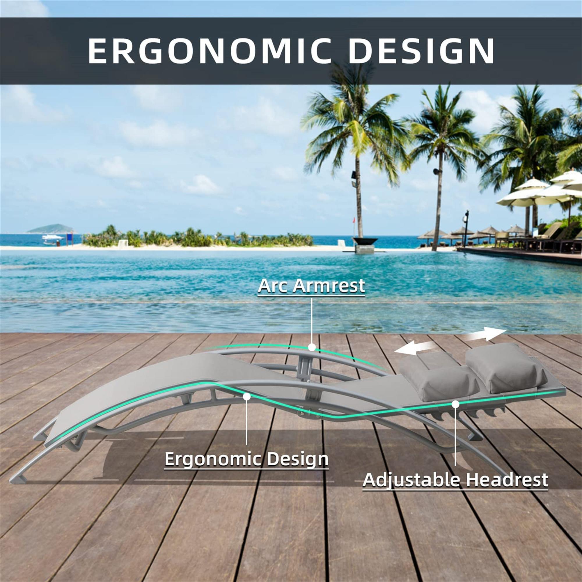 Patio Recliner Chairs with Adjustable Backrest and Removable Pillow for Indoor&Outdoor Beach Pool Sunbathing Lawn