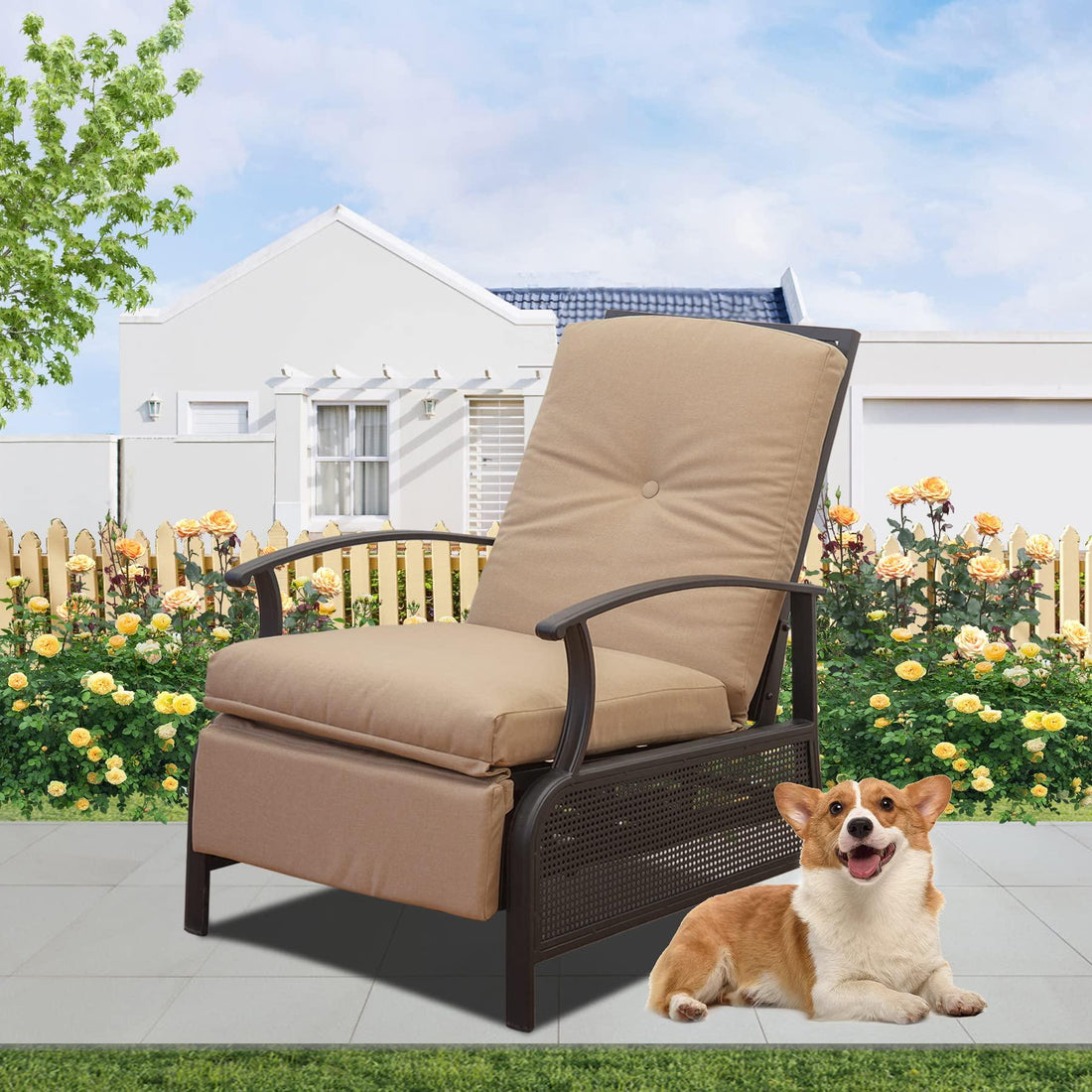 Adjustable Patio Recliner Chair Metal Outdoor Reclining Lounge Chair with Remova