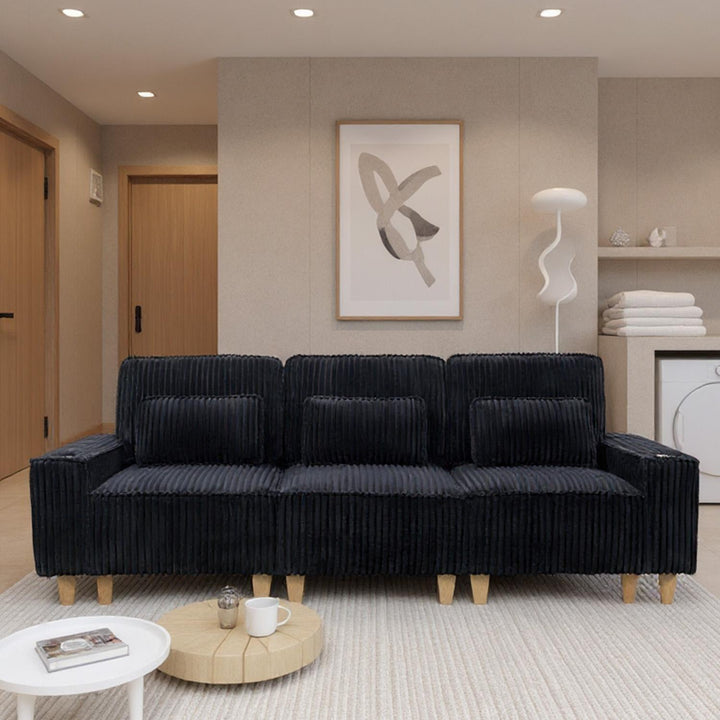 Corduroy Sectional Sofa with Cup Holder for Living Room（single sofa chair/2 Seater Loveseat/3 Seater sofa）