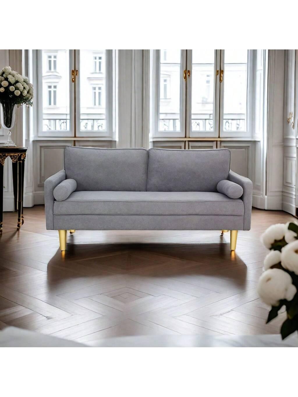 Linen Sofa Couch With 2 Pillows, Mid Century Modern Couches, 3 Seater  Couches For Bedroom Furniture, Home Office