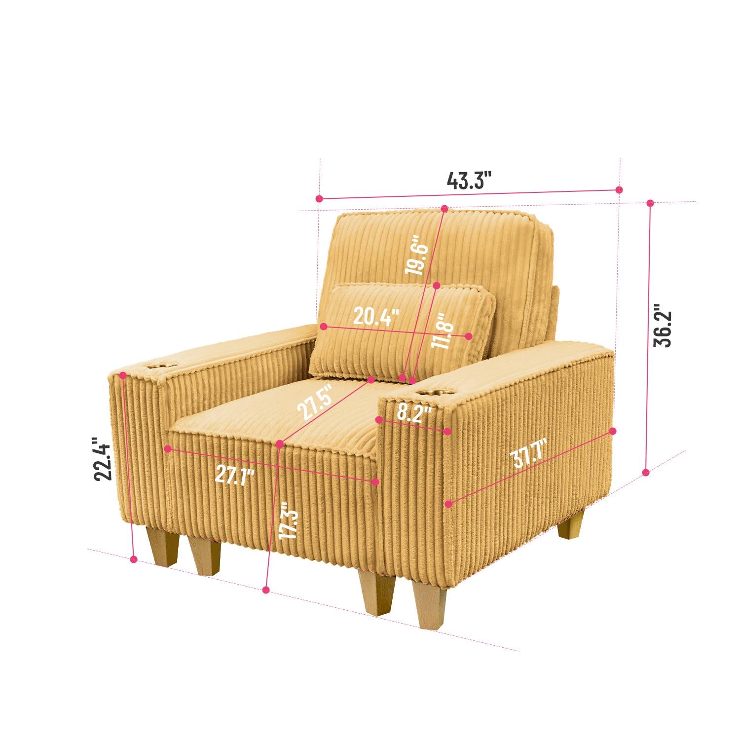 Corduroy Sectional Sofa with Cup Holder for Living Room（single sofa chair/2 Seater Loveseat/3 Seater sofa）