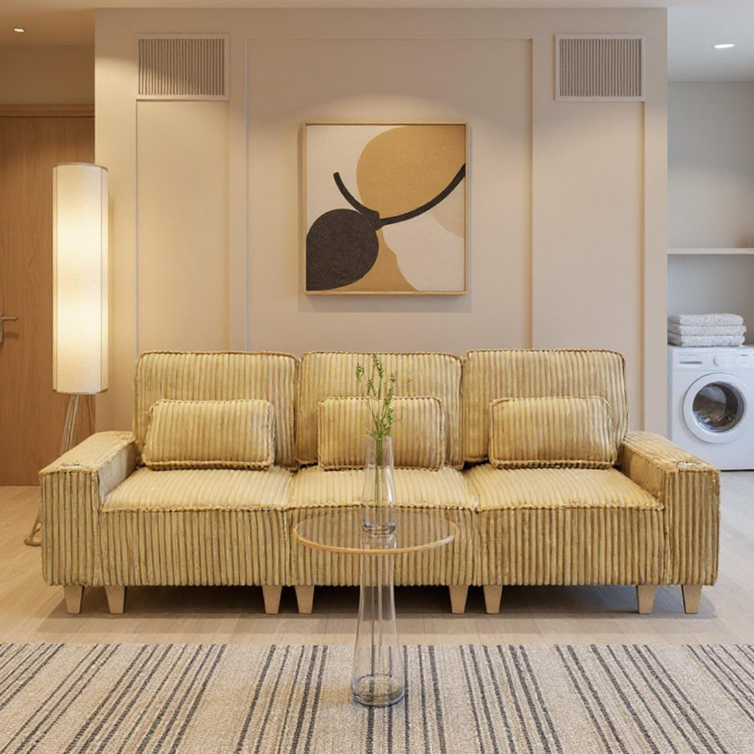 Corduroy Sectional Sofa with Cup Holder for Living Room（single sofa chair/2 Seater Loveseat/3 Seater sofa）