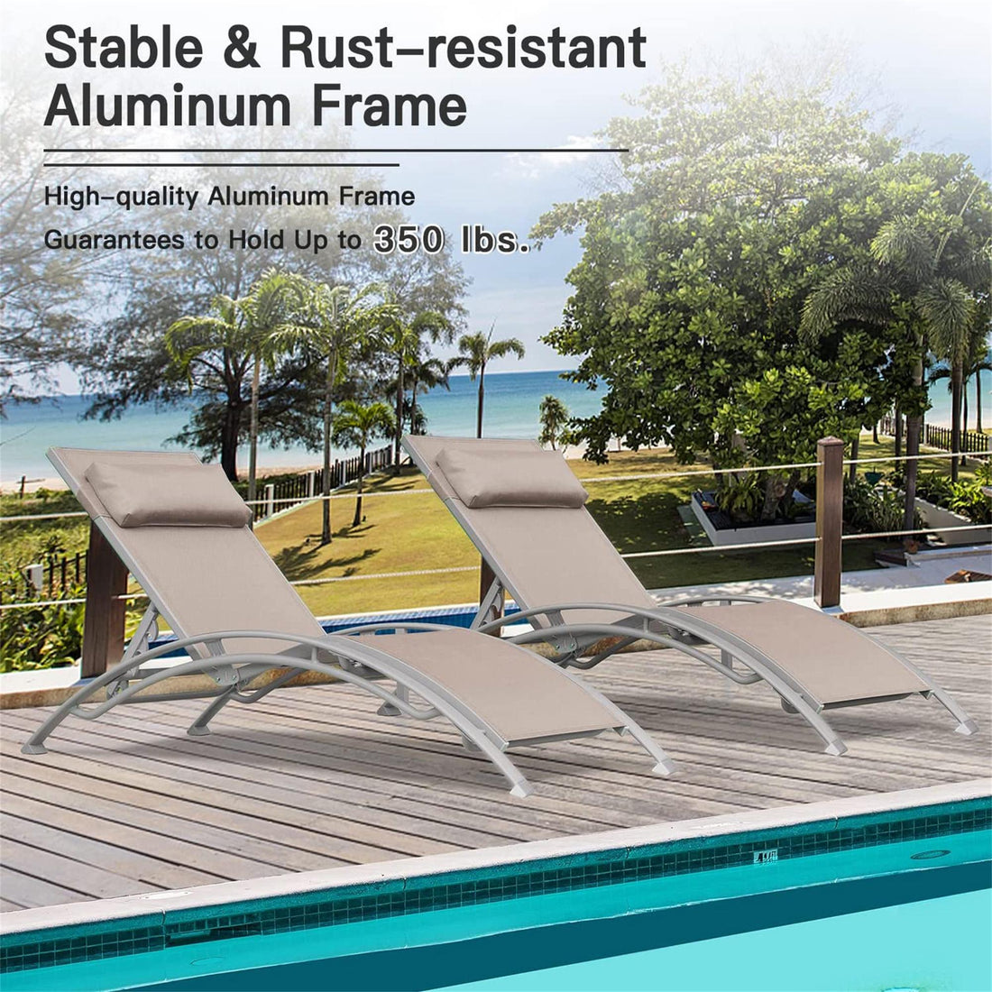 Patio Recliner Chairs with Adjustable Backrest and Removable Pillow for Indoor&Outdoor Beach Pool Sunbathing Lawn