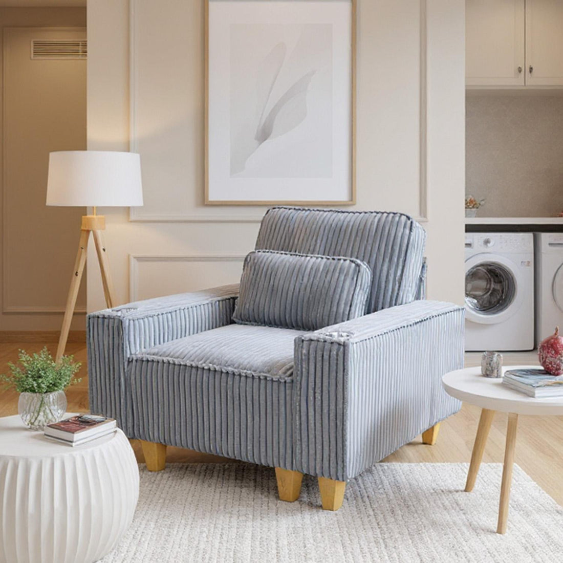 Corduroy Sectional Sofa with Cup Holder for Living Room（single sofa chair/2 Seater Loveseat/3 Seater sofa）