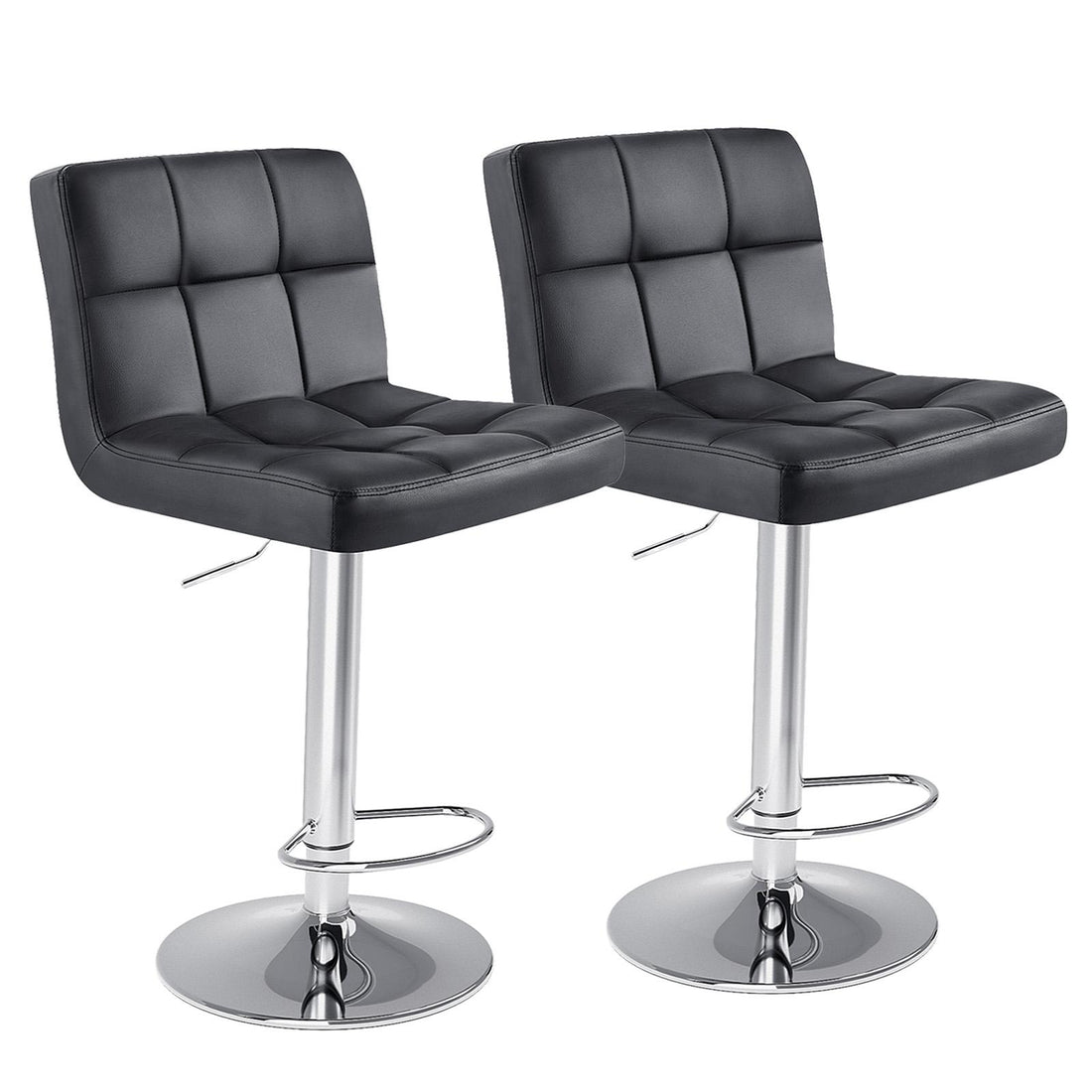 Bar Stools Set of 2, Counter Height Barstools,Square Seat Cushion Barstool with Back, Height Adjustable PU Leather Swivel Barstool ,White