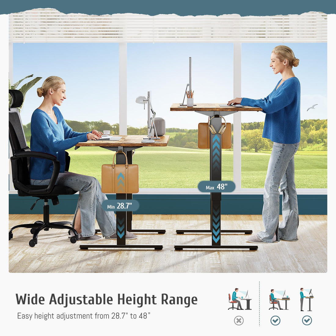 Ergonomic Height Adjustable Table with T-Shaped Metal Bracket Modern Computer Workstations