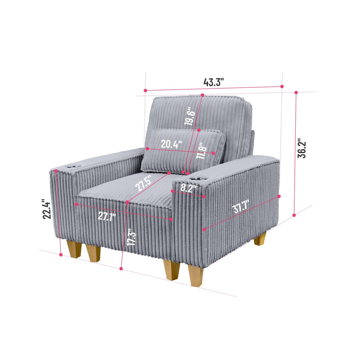 Corduroy Sectional Sofa with Cup Holder for Living Room（single sofa chair/2 Seater Loveseat/3 Seater sofa）