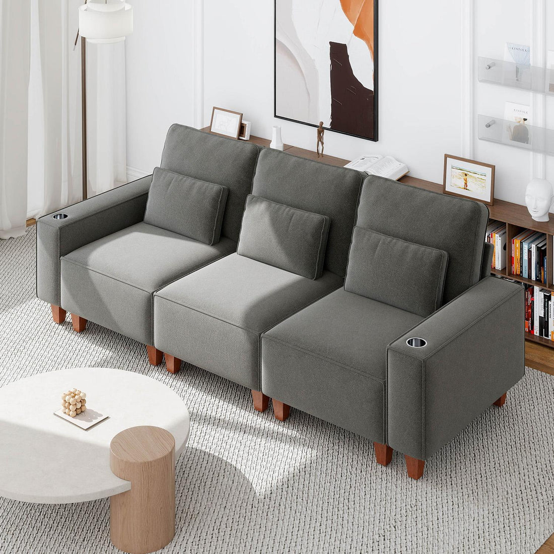 Sectional Sofa with Cup Holder for Living Room,Apartment,Bedroom