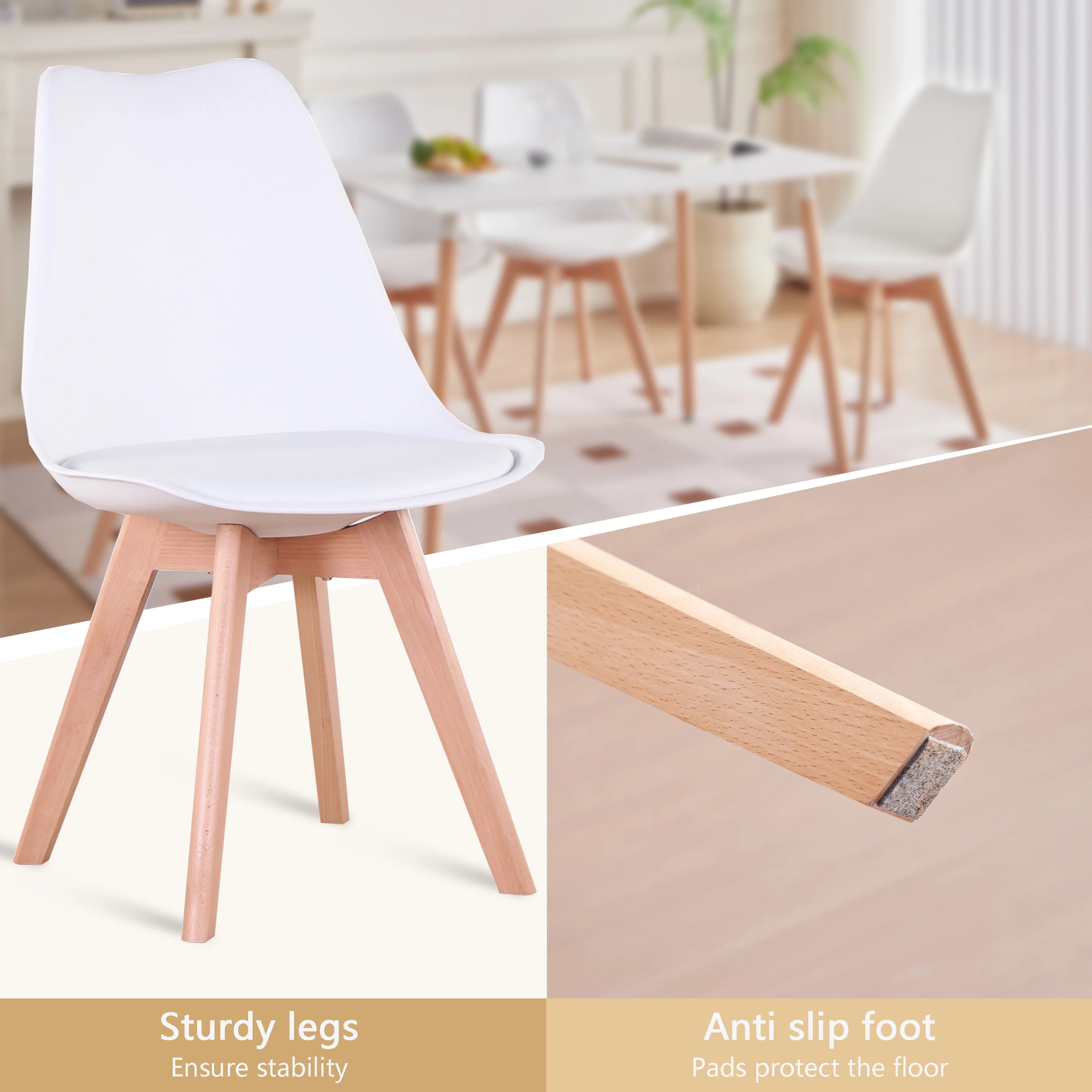 A Set of 6 Nordic Medieval Dining Chairs PU Padded Seat Beech Wood Legs Desk Chairs for Dining Room Bedroom Balcony Restaurant