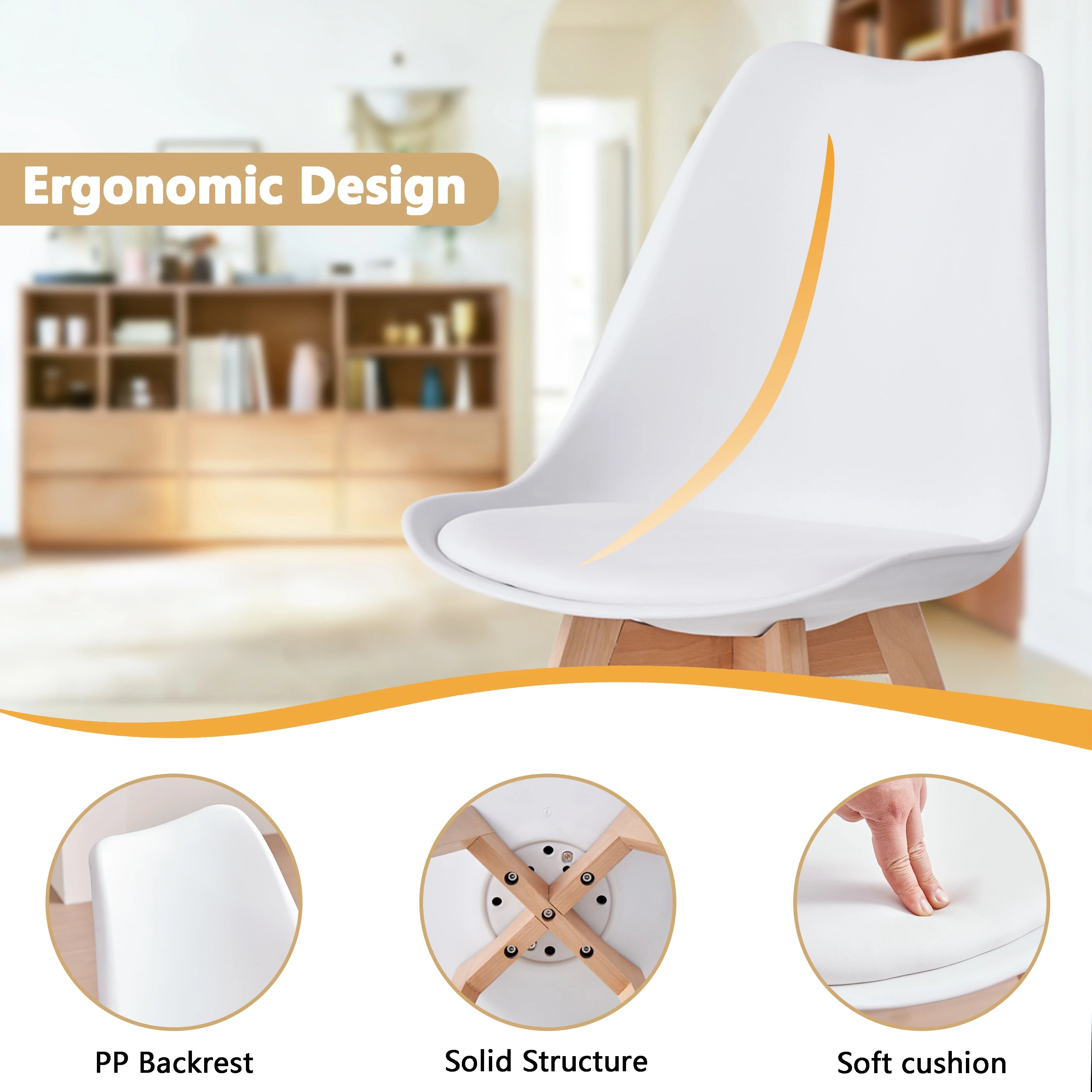 A Set of 6 Nordic Medieval Dining Chairs PU Padded Seat Beech Wood Legs Desk Chairs for Dining Room Bedroom Balcony Restaurant
