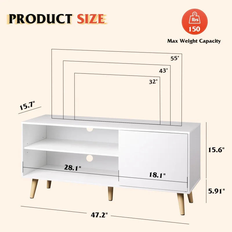 GALAXHERO TV Stand for 55 Inch TV Mid Century Modern TV Console with Storage Cabinet Entertainment Center for Living Room