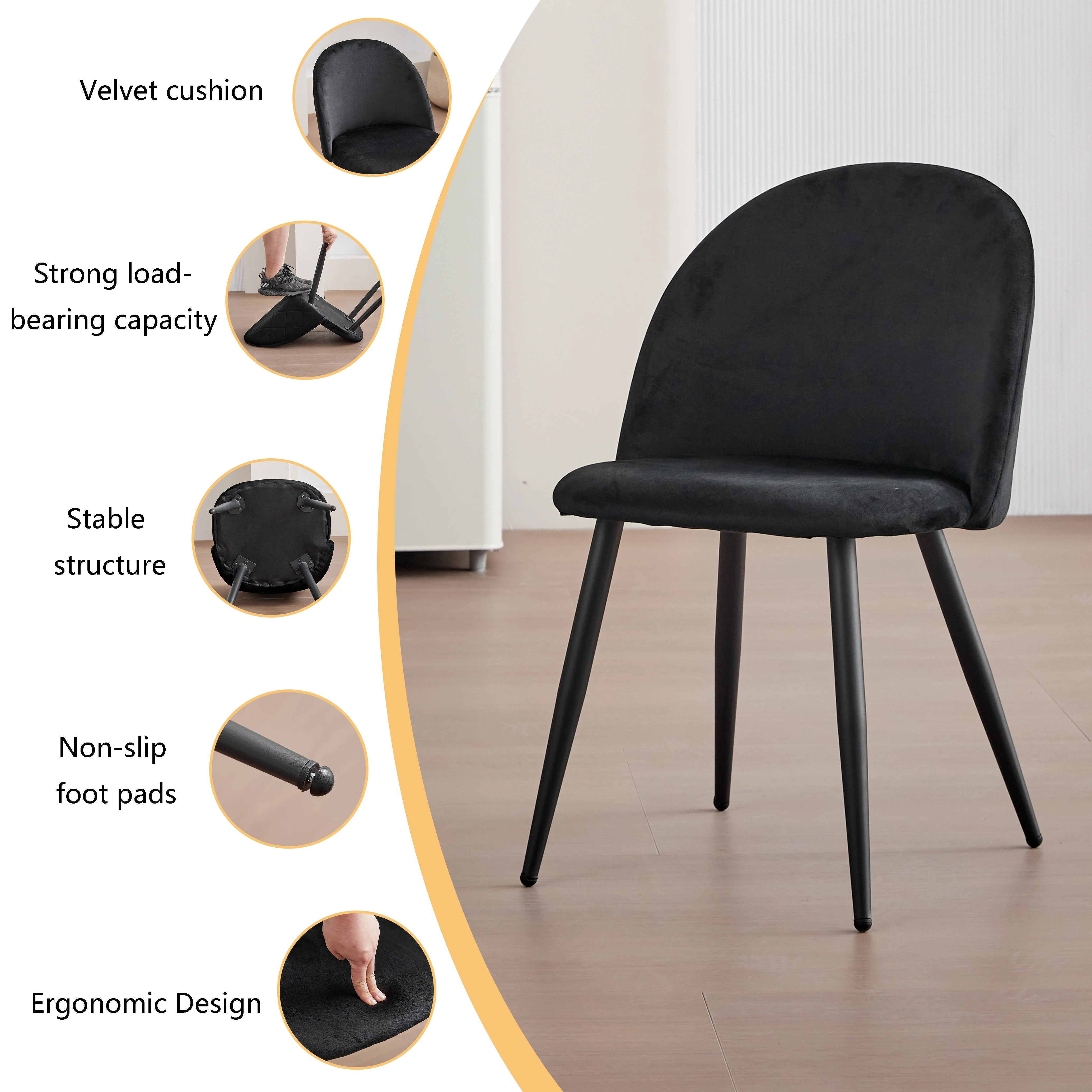 A Set of 4 Kitchen Nordic Dining Chairs Bedroom Velvet Dresser Party Modern Luxury Dining Chairs Design Unique Home Furniture