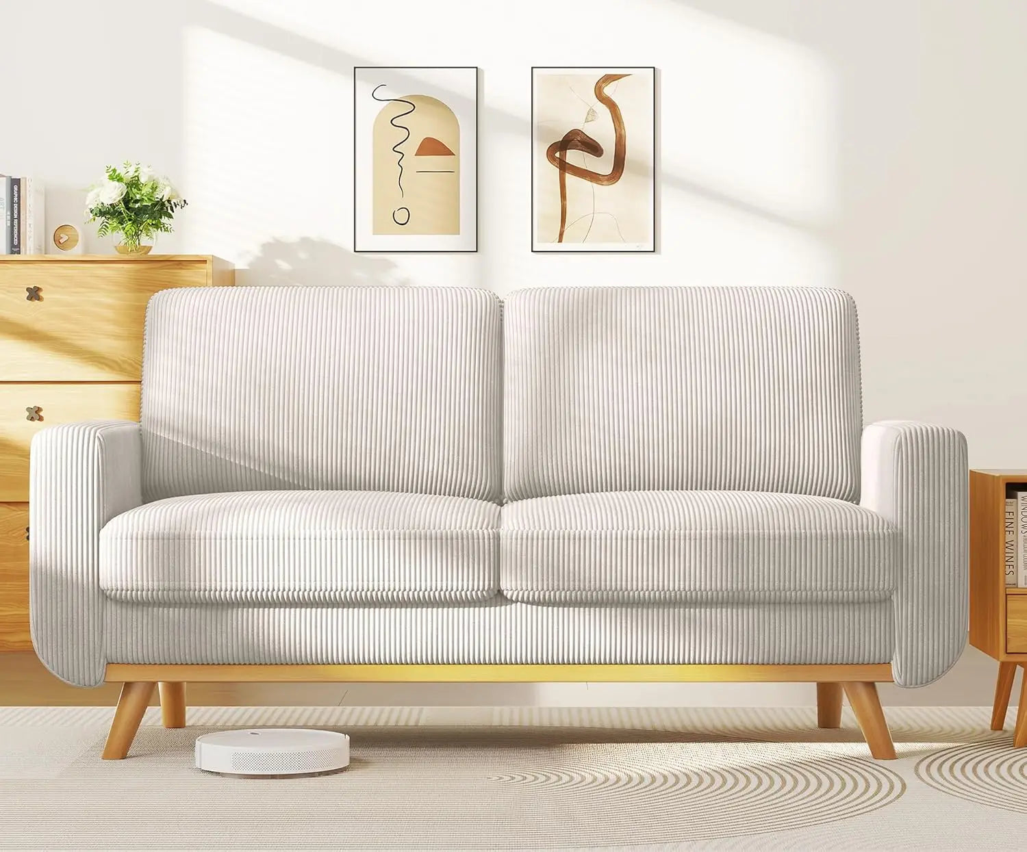 97" L-Shape Modular Sectional Sofa 3-Seat Corduroy Movable Ottoman Living Room Green, Customized