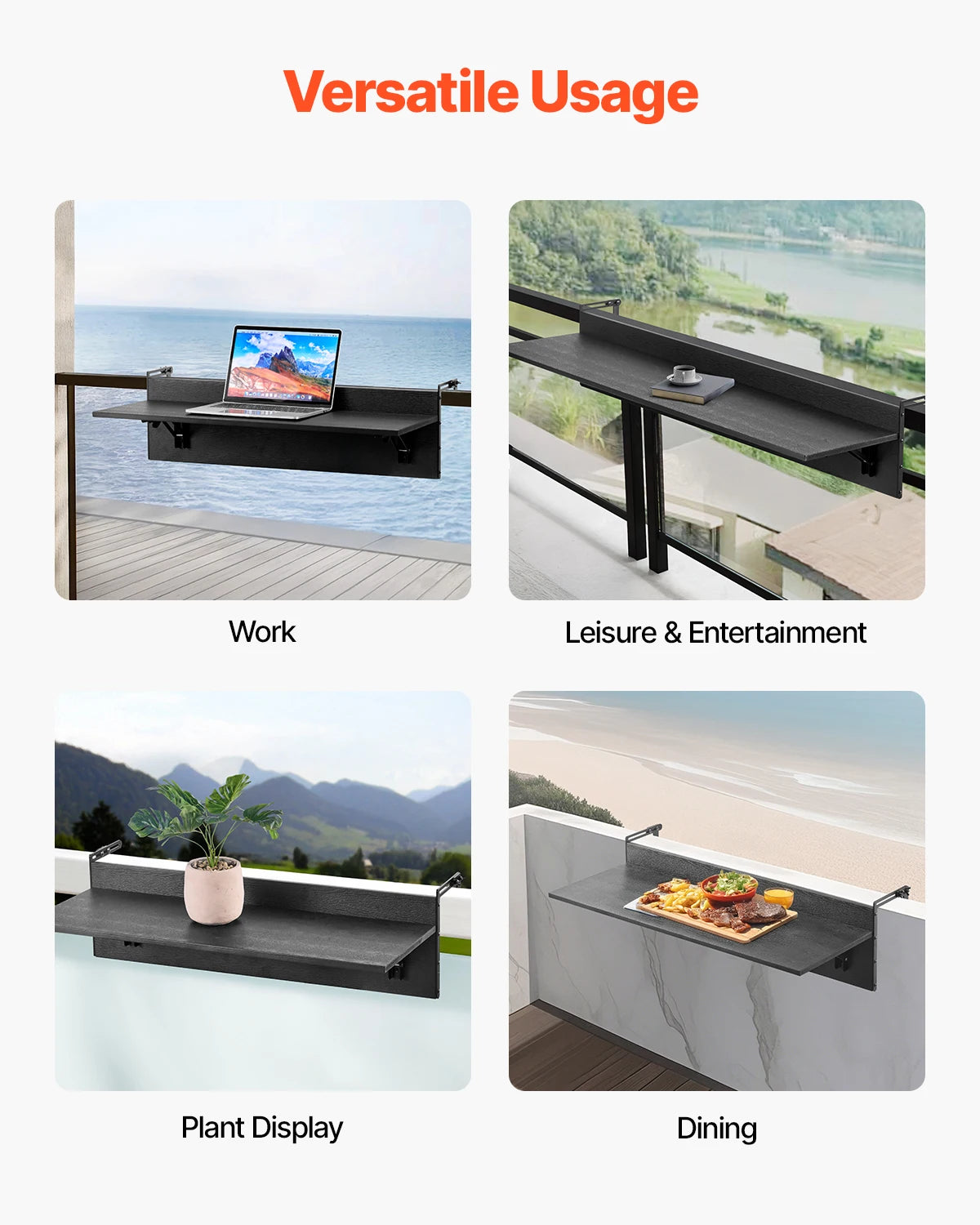 SucceBuy Balcony Hanging Table Folding Balcony Railing Table Outdoor Balcony Bar Table for Railings Serving Table for Patio Deck