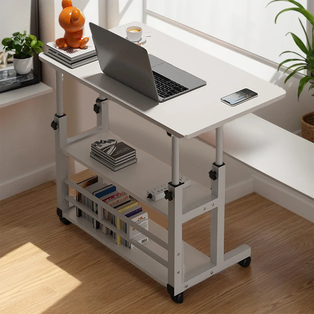 Laptop Desk Height Adjustable Tabletop Mobile Stand with 360° Rolling Swivel Wheel Bedside Table Laptop Desk for Home Office