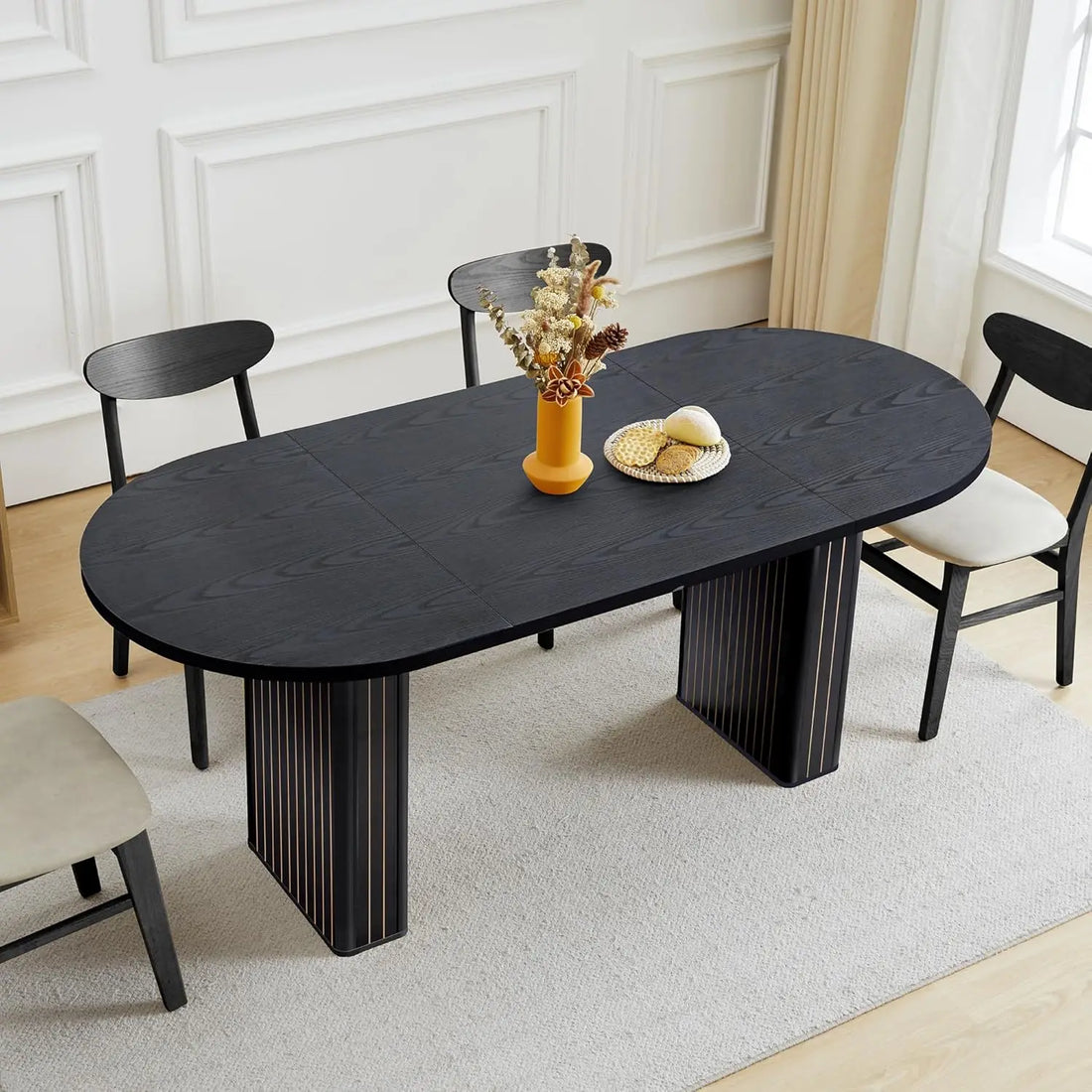 41 in-78 in Extendable Dining Room Table for 4-8, Round Expandable Kitchen Table with Fluted Base, Modern Farmhouse, Customized
