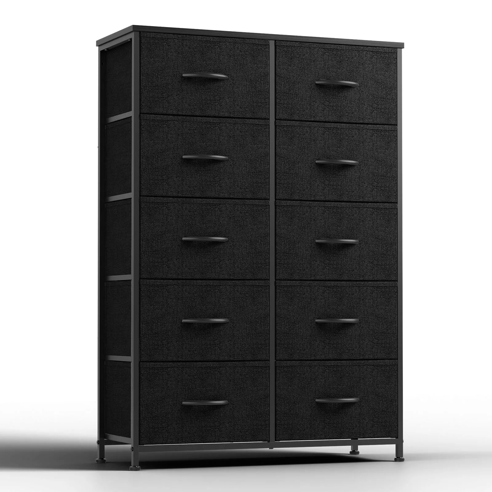 JHK Bedside Table For Bedroom With 10 Fabric Drawers Nightstand Storage Cabinet With Steel Frame Clothes Storage Display Cabinet
