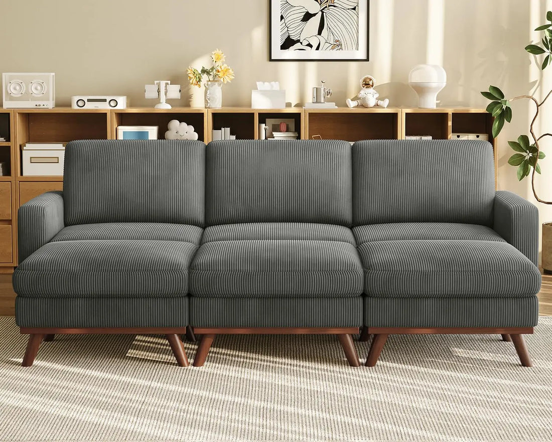 97" L-Shape Modular Sectional Sofa 3-Seat Corduroy Movable Ottoman Living Room Green, Customized