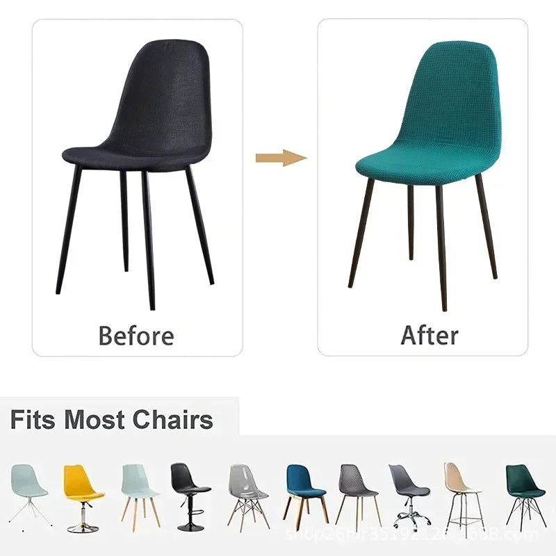 Jacquard Scandinavian Chair Cover Adjustable Round Back Seat Stool Chairs Cover for Dining Room Bar Shell Chairs 1/2/4/6 Pcs