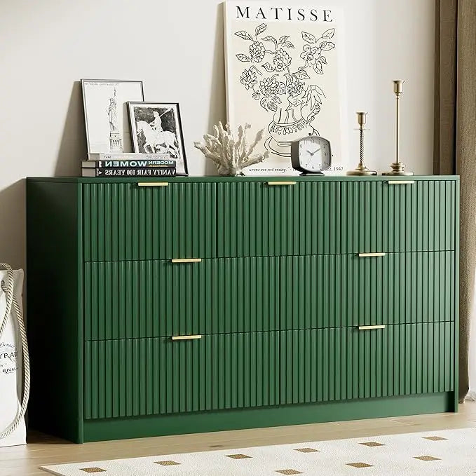 Dresser for Bedroom, Modern 9 Drawer Dresser with Smooth Slides and Gold Handles, Wide Bedroom Chest for Living Room