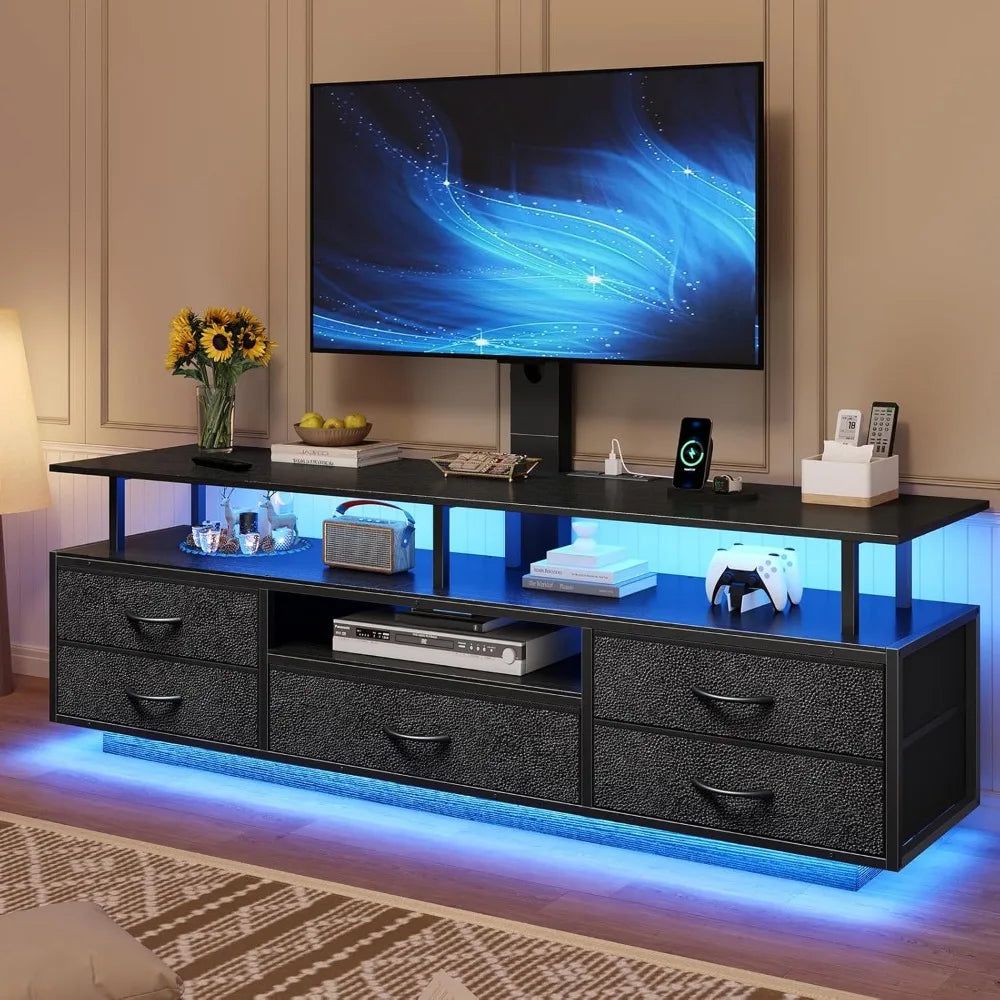TV Stand with Mount for 32/55/65/70 inch TVs, 51.2 LED TV Stand with Power Outlets & Storage, Entertainment Center with S