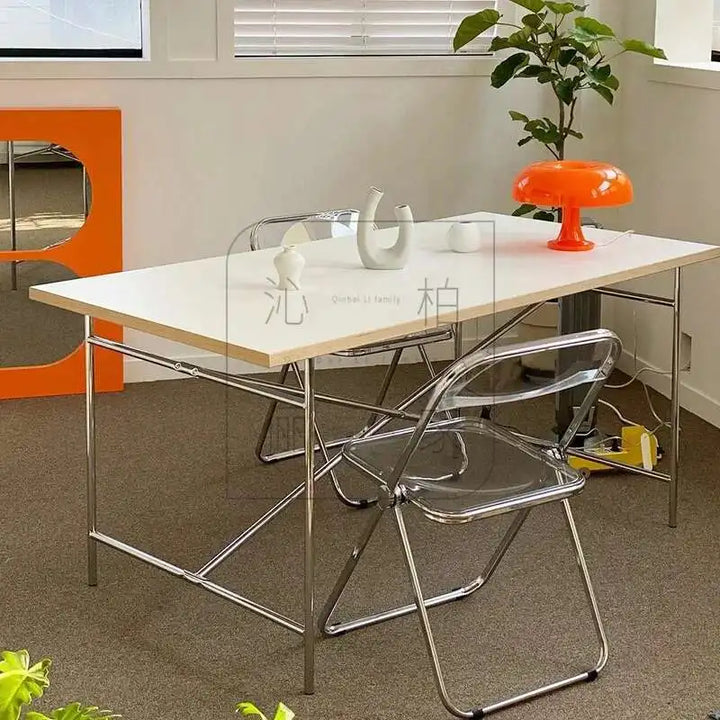 Stainless Steel Leg Rectangular Solid Wood Conference Table Office Desk Writing Living Room Table Mesa Office Furniture KMOD