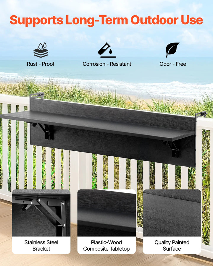 SucceBuy Balcony Hanging Table Folding Balcony Railing Table Outdoor Balcony Bar Table for Railings Serving Table for Patio Deck