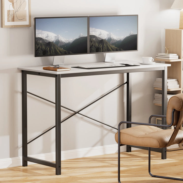 Computer Office Desk Writing Study Office Gaming Table Modern Simple Style Compact Metal Frame Wood Tabletop Easy Assembly
